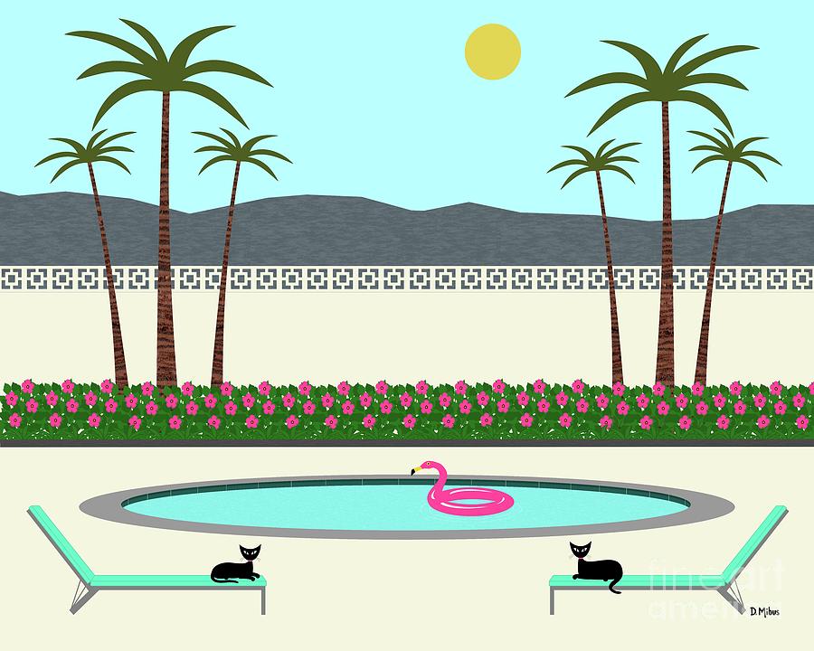 Palm Springs Cats Pool Side Digital Art by Donna Mibus