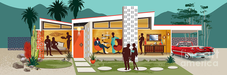 Palm Springs Party House Panorama Digital Art by Diane Dempsey