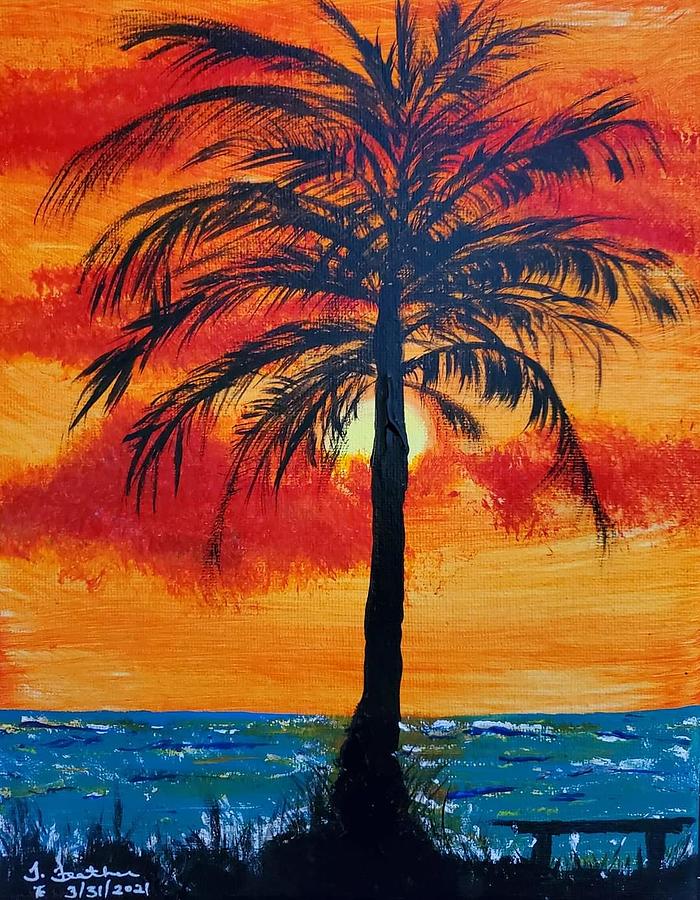 Sunset Painting - Palm by Terry Feather
