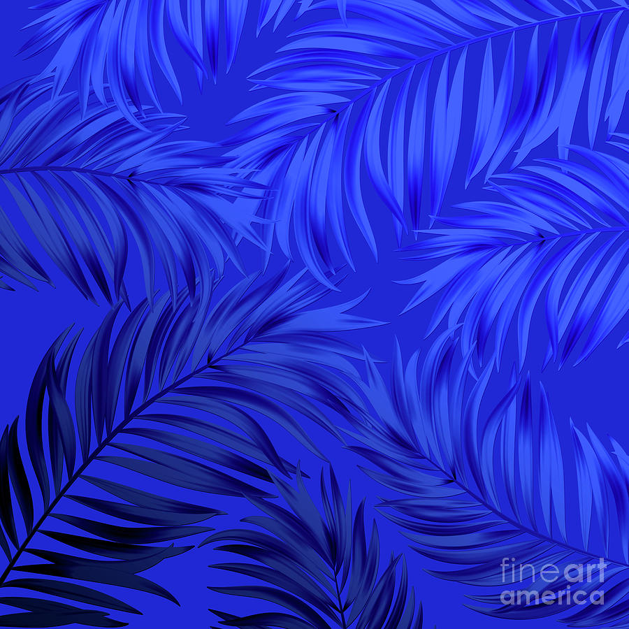 Palm Tree Fronds Brilliant Blue on Blue Hawaii Tropical Decor Photograph by Sharon Mau