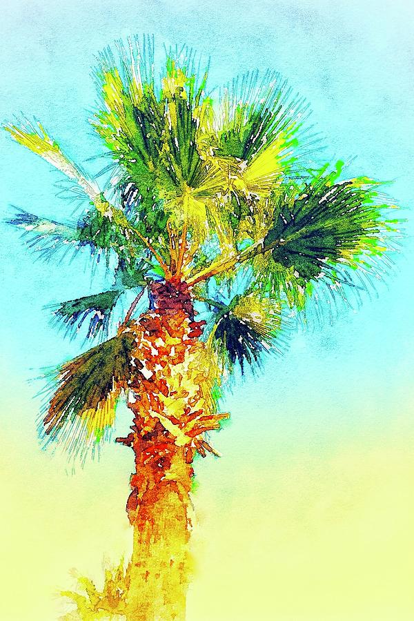 Palm tree in the morning light, Arizona - watercolor Mixed Media by Tatiana Travelways