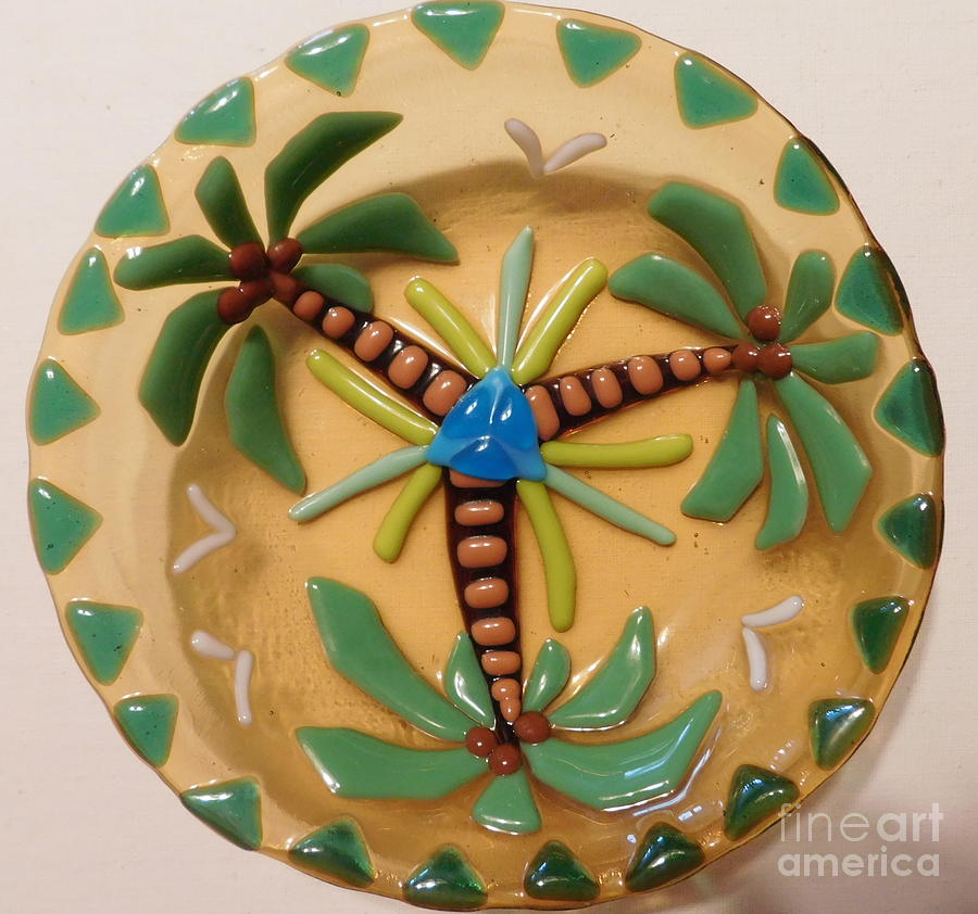 Palm Tree Serving Bowl Glass Art by Joan Clear