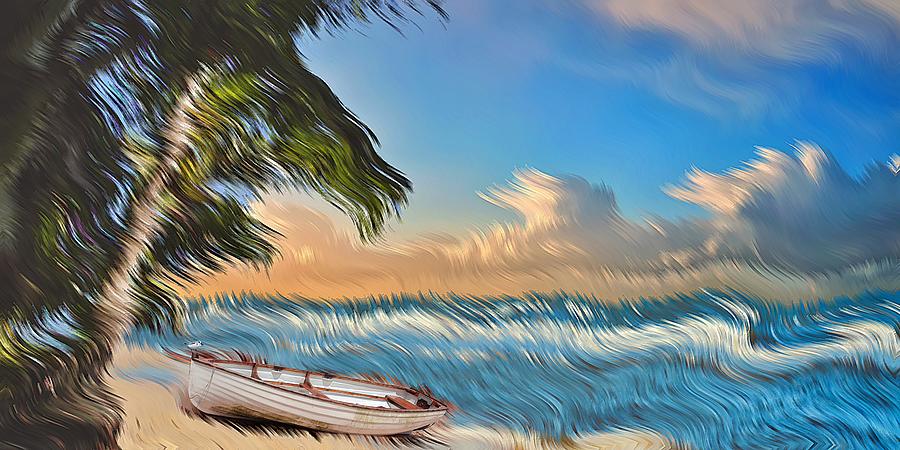 Palm Trees and a Boat Digital Art by David Manlove