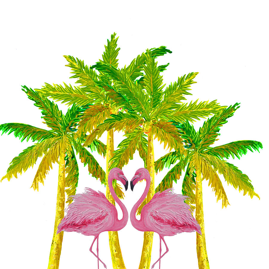 Palm Trees And Flamingos Painting