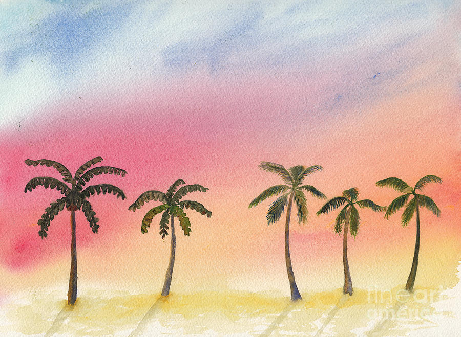Palm Trees at Sunset Painting by Conni Schaftenaar