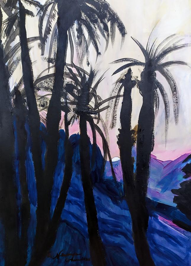 Palm Trees at Twilight Painting by Esther Newman-Cohen