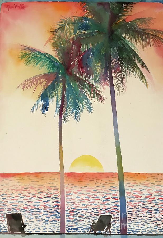 Palm Trees Beach Sunset Painting by Glen Neff
