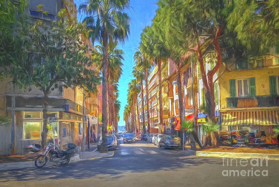 Palm Trees On Street In Antibes, France, Painterly Photograph by Liesl Walsh