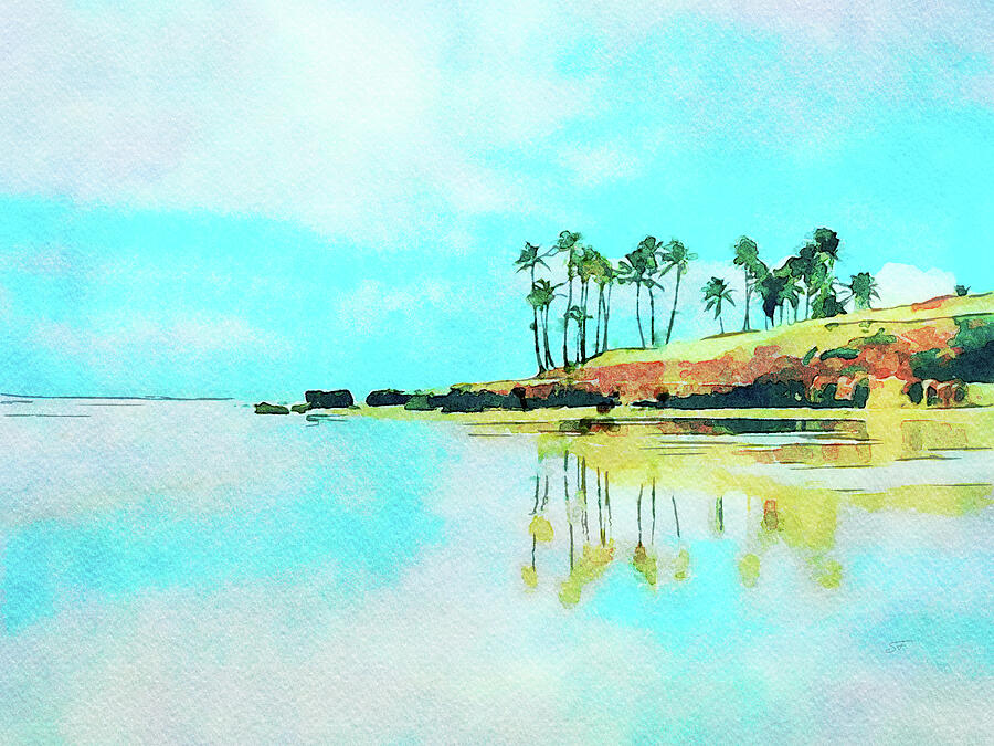 Palm Trees on the Coast of Brazil Watercolor Painting Digital Art by Shelli Fitzpatrick