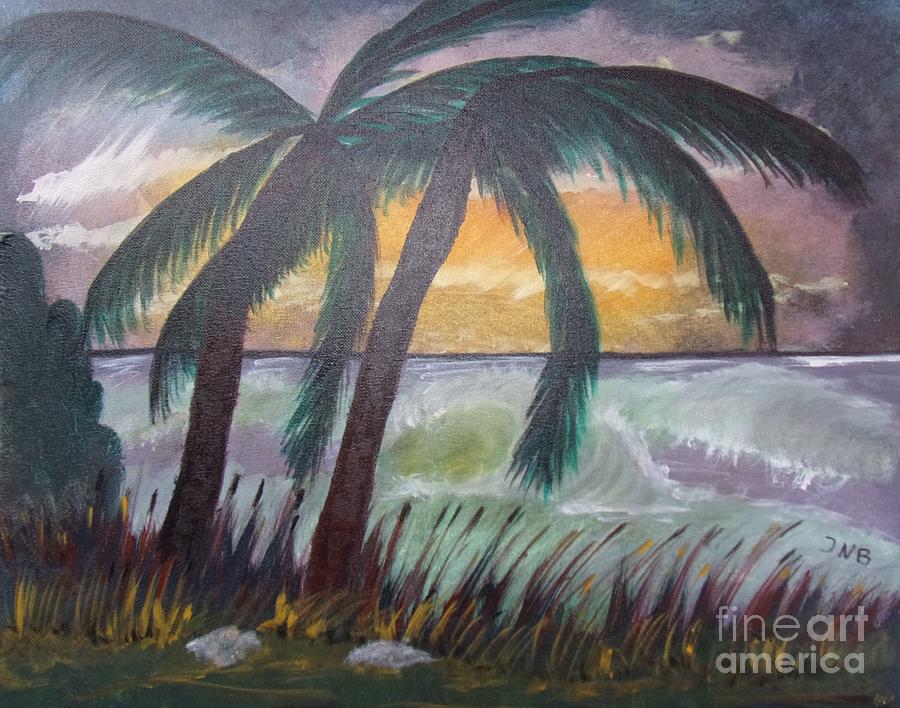 Tree Painting - Palm Trees with Sunset by J Nell B