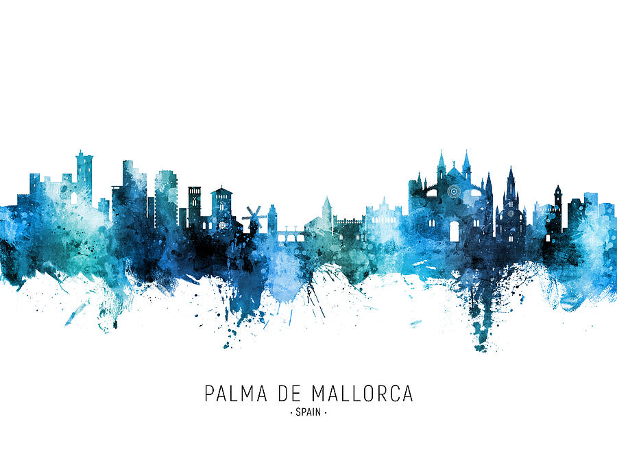 Skyline Digital Art - Palma de Mallorca Spain Skyline #67 by Michael Tompsett