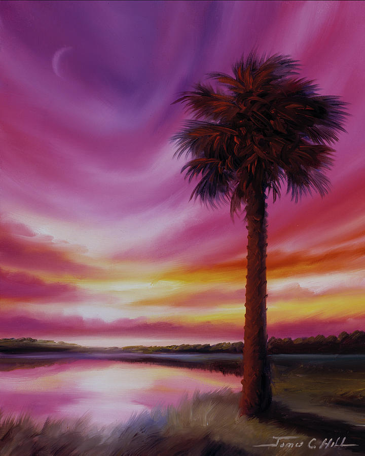 Sunset Painting - Palmetto Moon by James Hill