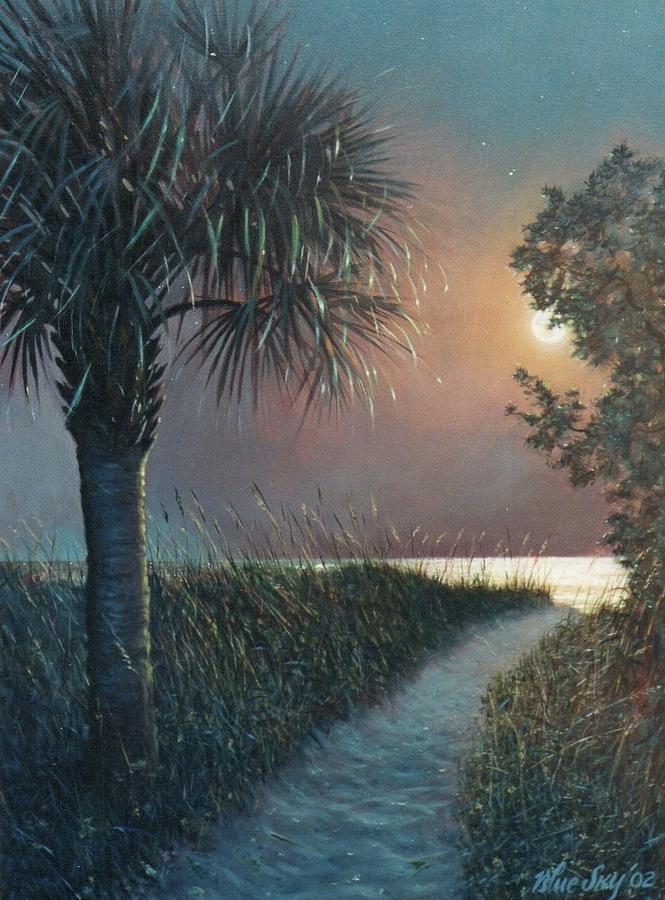Palmetto Moon with Path Painting by Blue  Sky