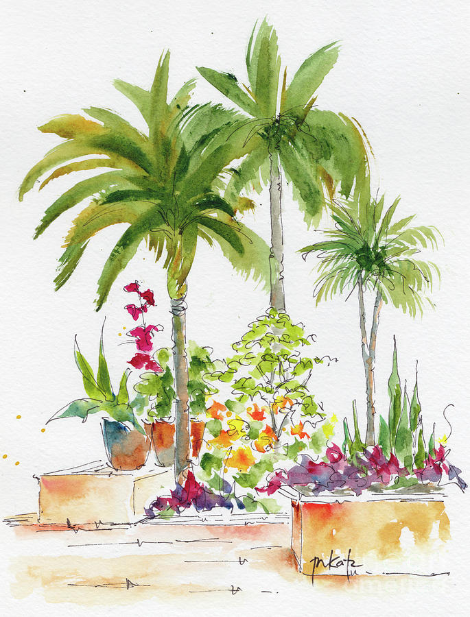 Palms And Planters Mexico Painting by Pat Katz