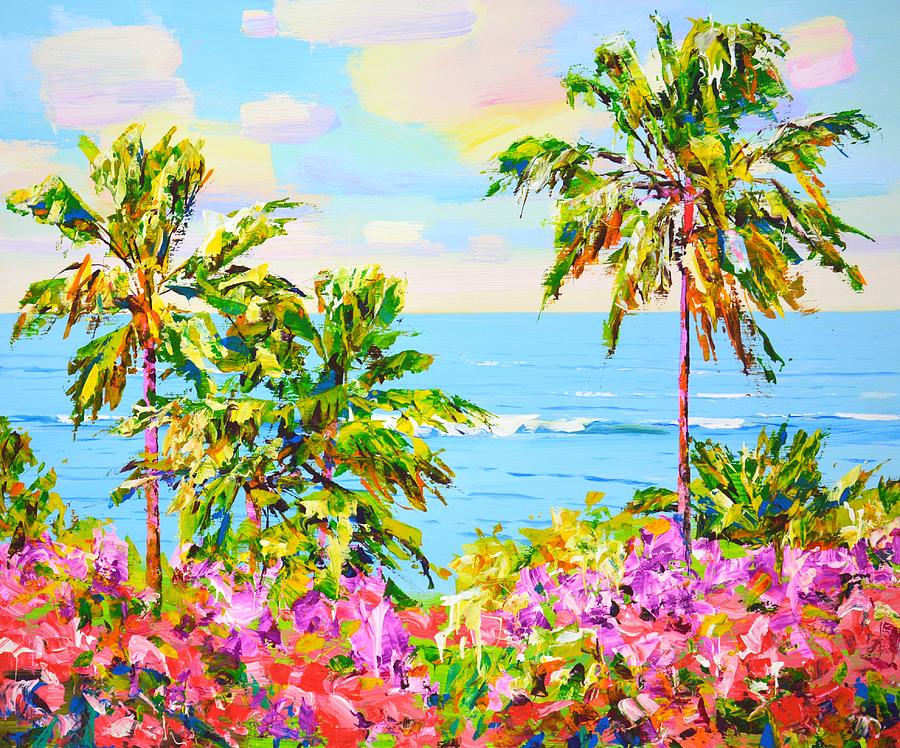 	Palms. Ocean. Flowers. Painting by Iryna Kastsova