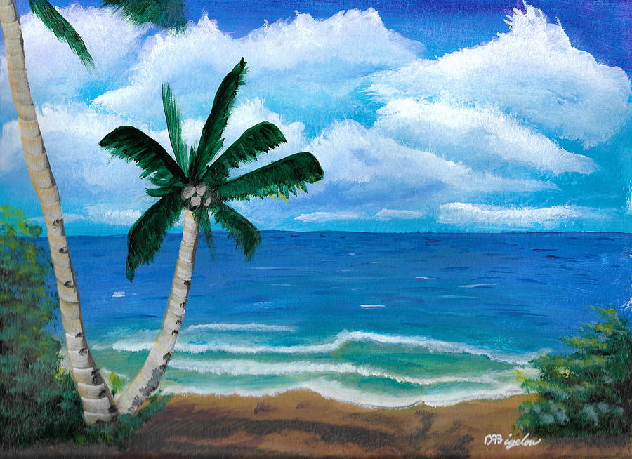 Palms on beach Painting by David Bigelow