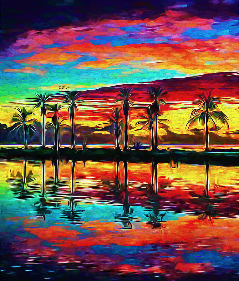 Palms reflection 2 Painting by Nenad Vasic