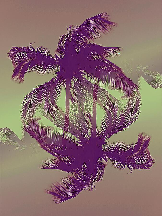Palm Tree Abstract Digital Art - Palms with one moon abstraction  by Laura Vanatka