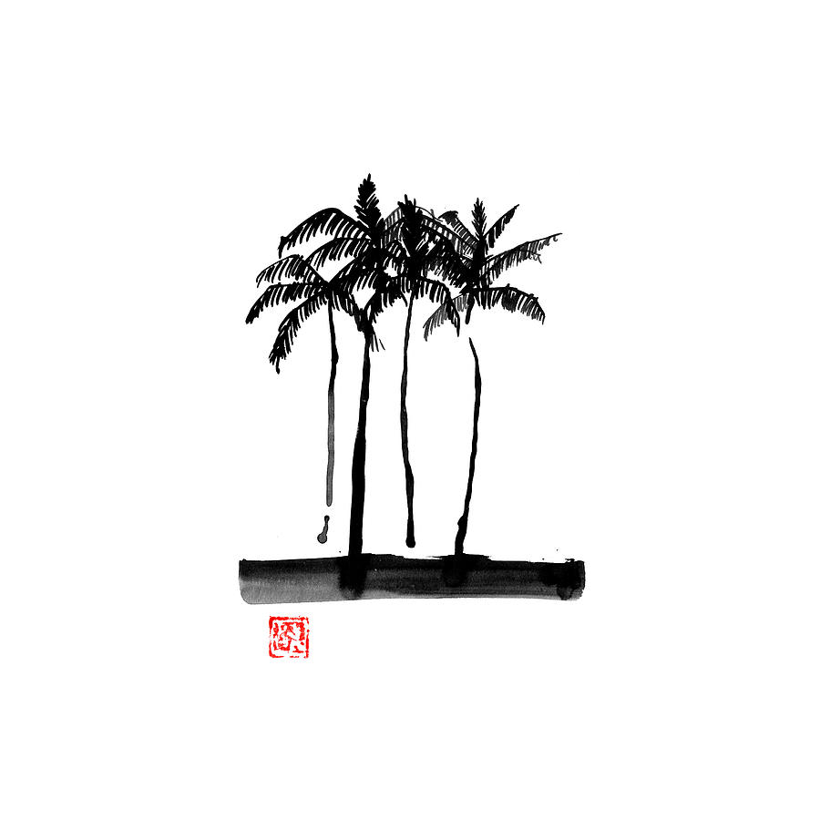 Beach Drawing - Palmtrees by Pechane Sumie