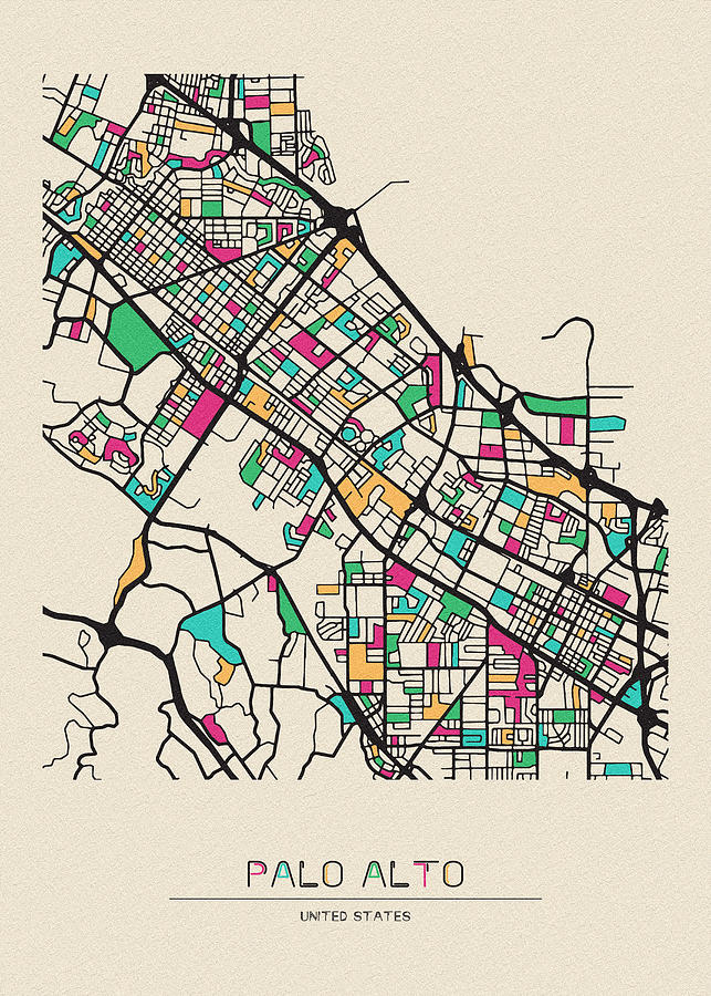 Memento Movie Drawing - Palo Alto, California City Map by Inspirowl Design