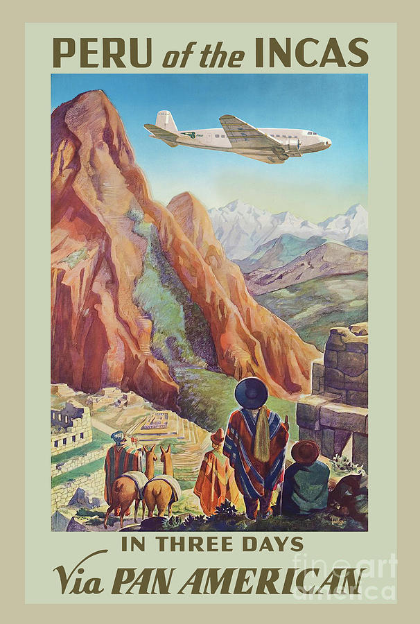 Vintage Photograph - Pan Am Airlines Peru of the Incas vintage advertising poster by Damian Davies