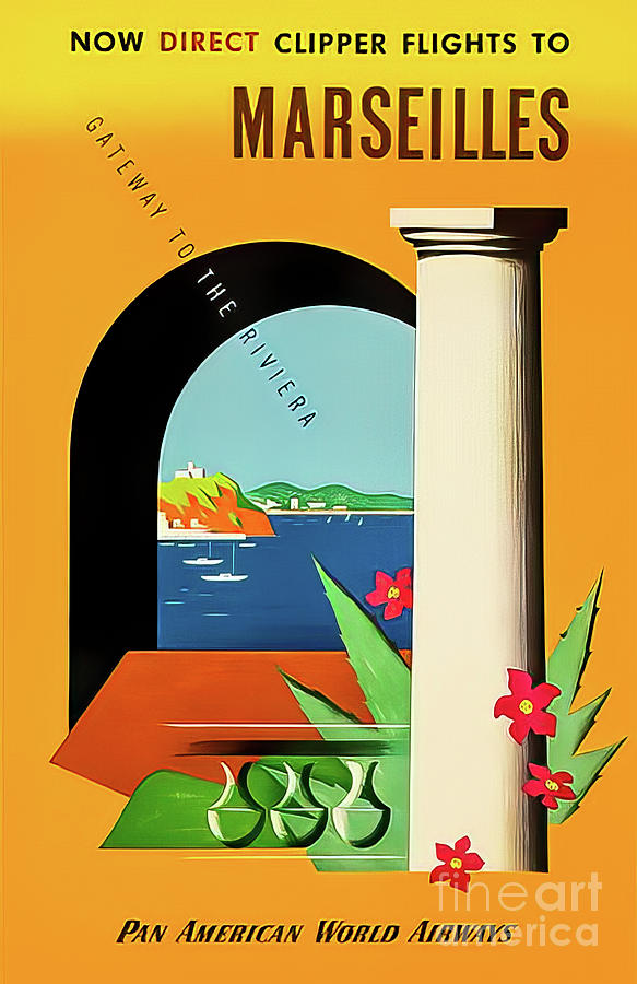 Pan Am Marseilles France Travel Poster 1949 Drawing by M G Whittingham