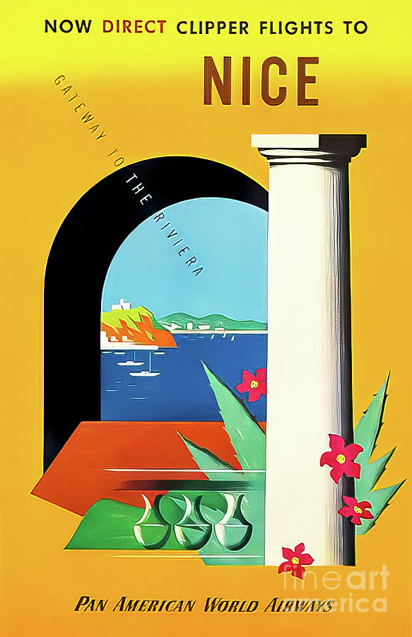 Pan Am Nice France Travel Poster 1950 Drawing by M G Whittingham