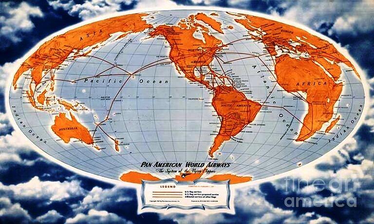 Pan Am World Route Map Poster 1947 Drawing by Lisa Tracy