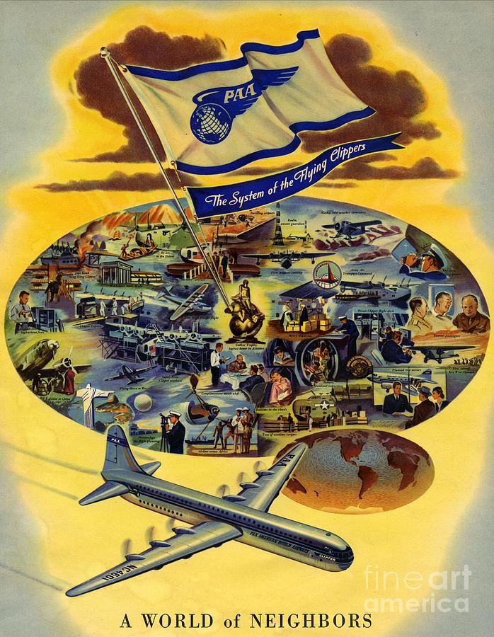 Pan American Airlines - A World of Neighbors - 1946 Tapestry - Textile by Vintage Map