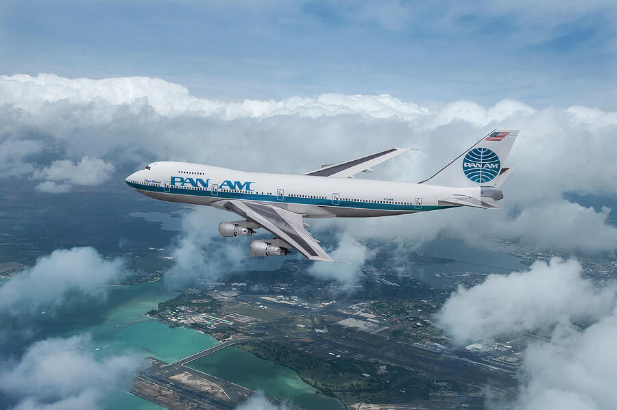 Pan American Boeing 747 over Honolulu Hawaiis Airport Mixed Media by Erik Simonsen