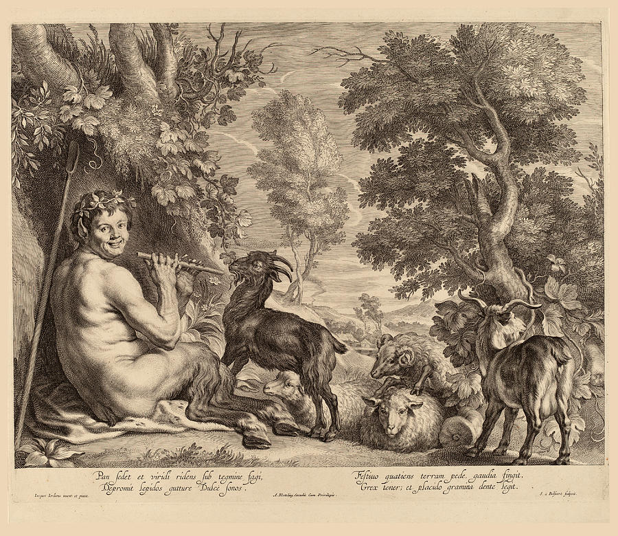 Pan Playing the Flute Drawing by Schelte Adams Bolswert