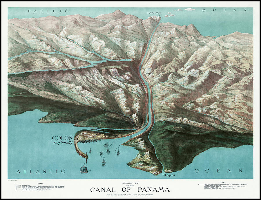 Vintage Photograph - Panama Canal Vintage Map Aerial View 1881 by Carol Japp