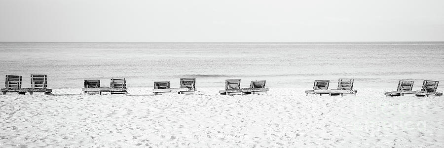 Panama City Beach Chairs Black and White Panorama Photo Photograph by Paul Velgos