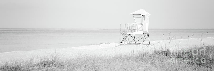 Panama City Beach Lifeguard Stand Black and White Panorama Photo Photograph by Paul Velgos