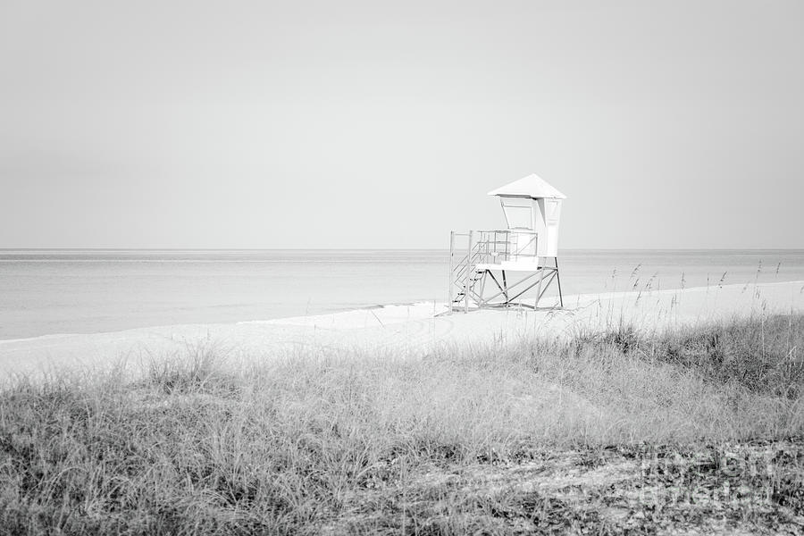 Panama City Beach Lifeguard Stand Black and White Photo Photograph by Paul Velgos