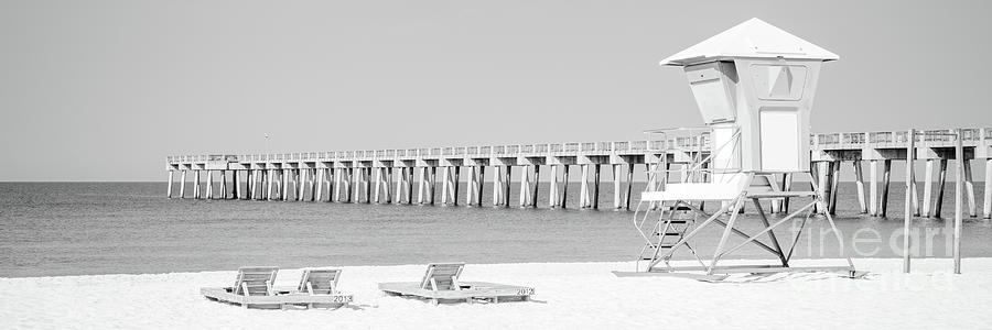Panama City Beach Pier Black and White Panorama Photo Photograph by Paul Velgos