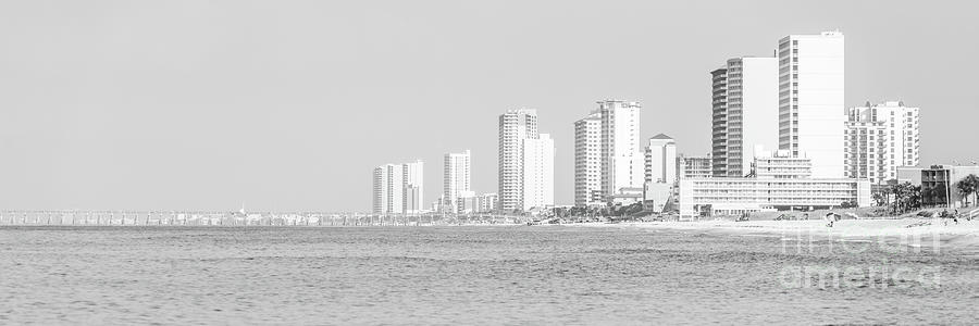 Panama City Beach Skyline Black and White Panorama Photo Photograph by Paul Velgos