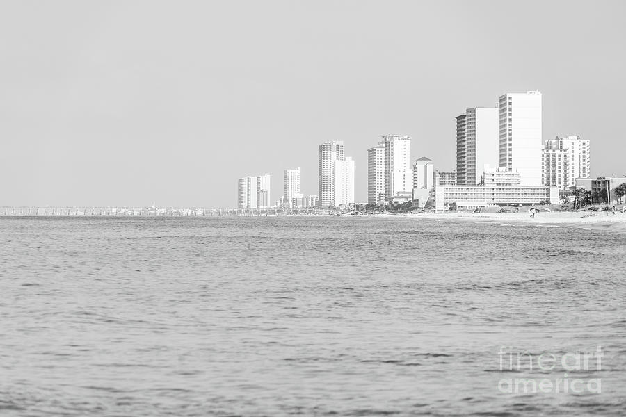 Panama City Beach Skyline Black and White Photo Photograph by Paul Velgos