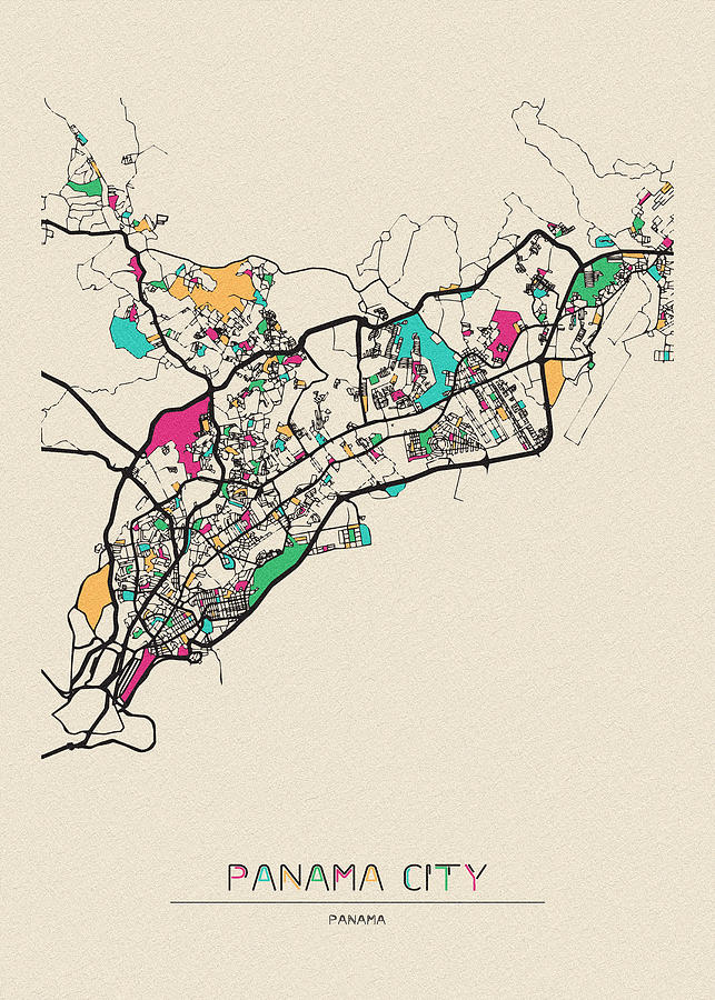 Memento Movie Drawing - Panama City Map by Inspirowl Design