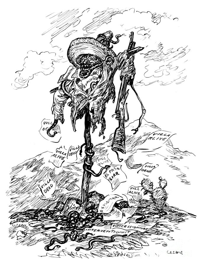 Pancho Villa Cartoon, c1917 Drawing by Oscar Edward Cesare