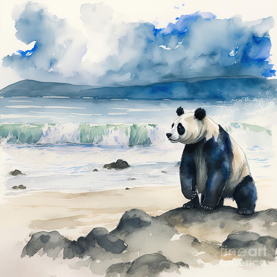 Nature Painting - Panda At Beach by N Akkash