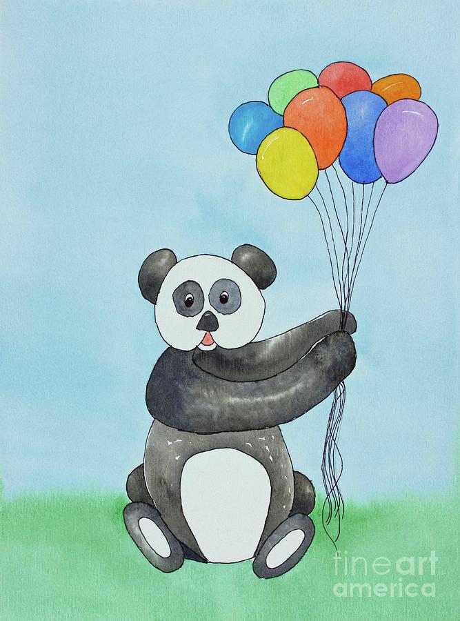 Panda Bear and Balloons Painting by Norma Appleton
