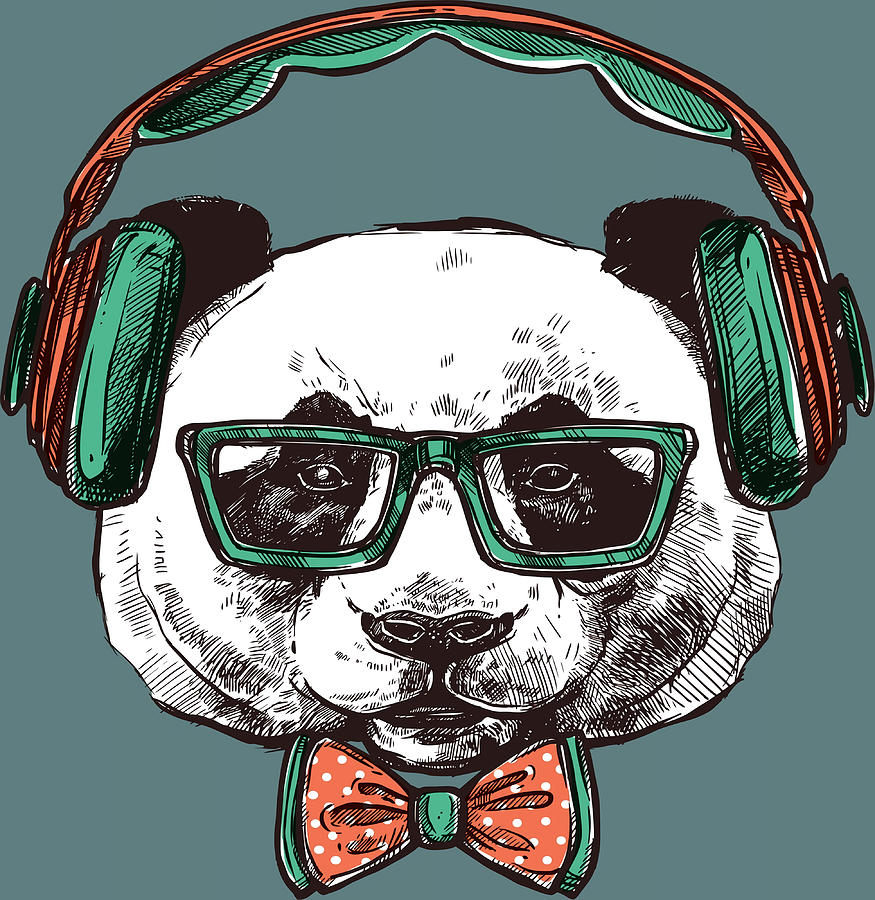 Panda Bear Headphones Glasses Butterfly Tie Painting by Alan Maria ...