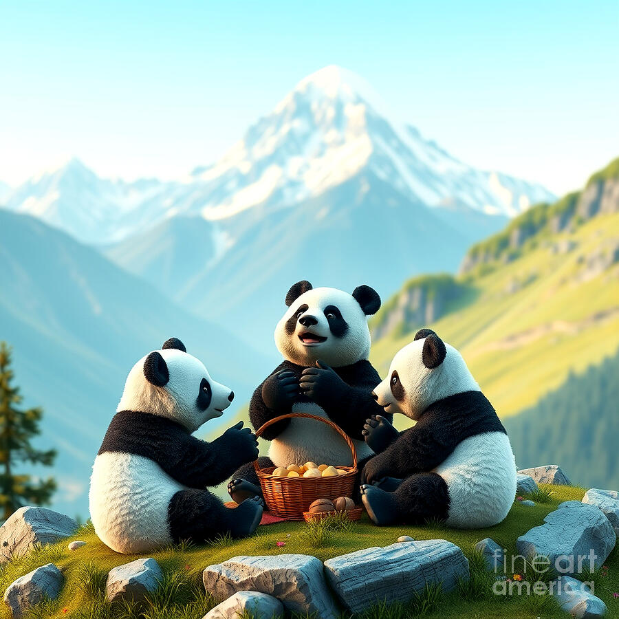 Panda Bears Having a Picnic Digital Art by Steve Mitchell Panda Bears Having a Picnic Digital Art by Steve Mitchell