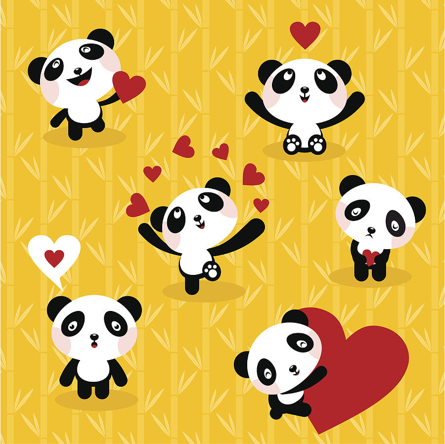 Panda bears ,set, icon, love, cute Drawing by Myillo