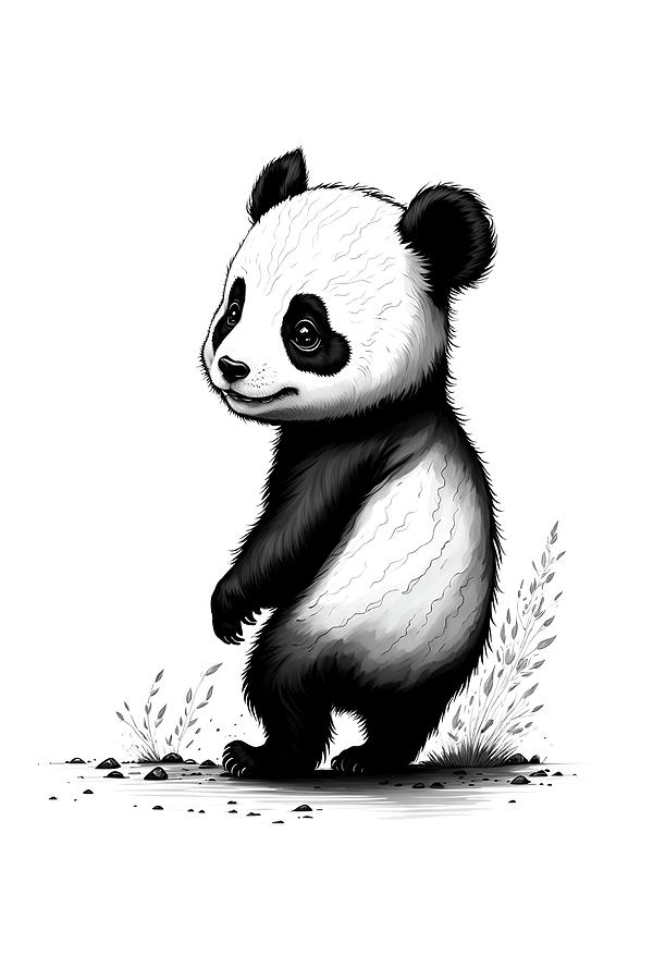 Panda cub ink drawing Mixed Media by My Digital Mind - Fine Art America