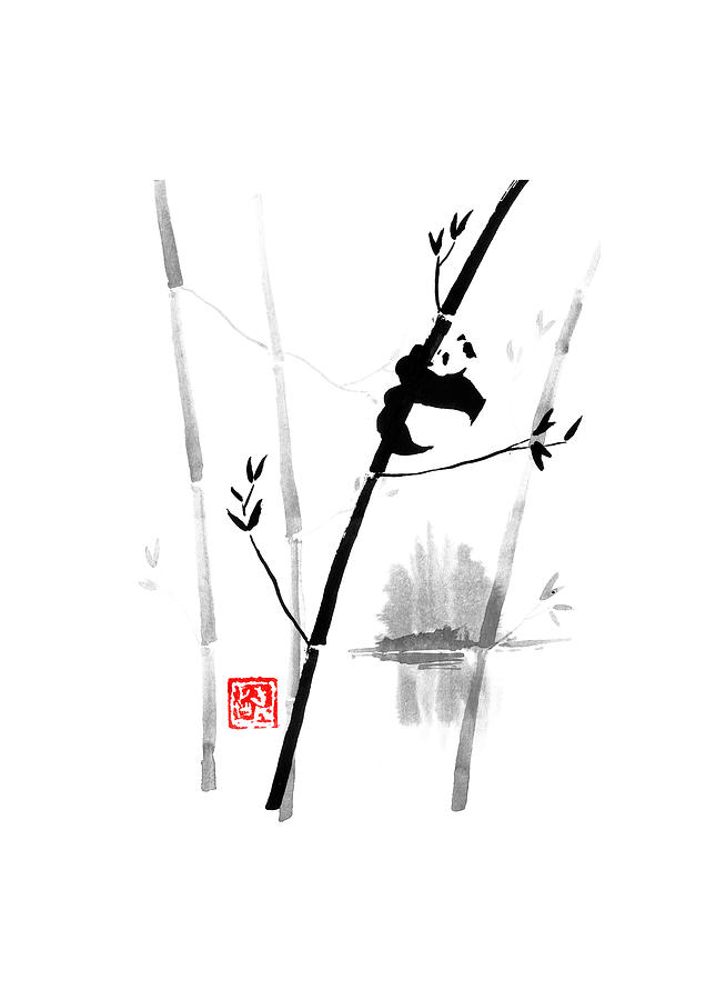 Tree Drawing - Panda In His Tree by Pechane Sumie