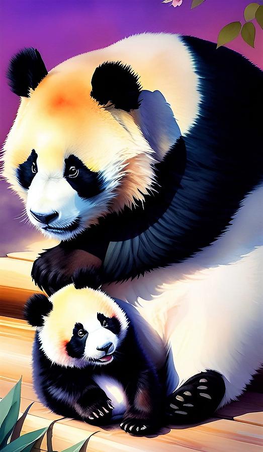 A I Panda Mom and Baby Digital Art by Denise F Fulmer