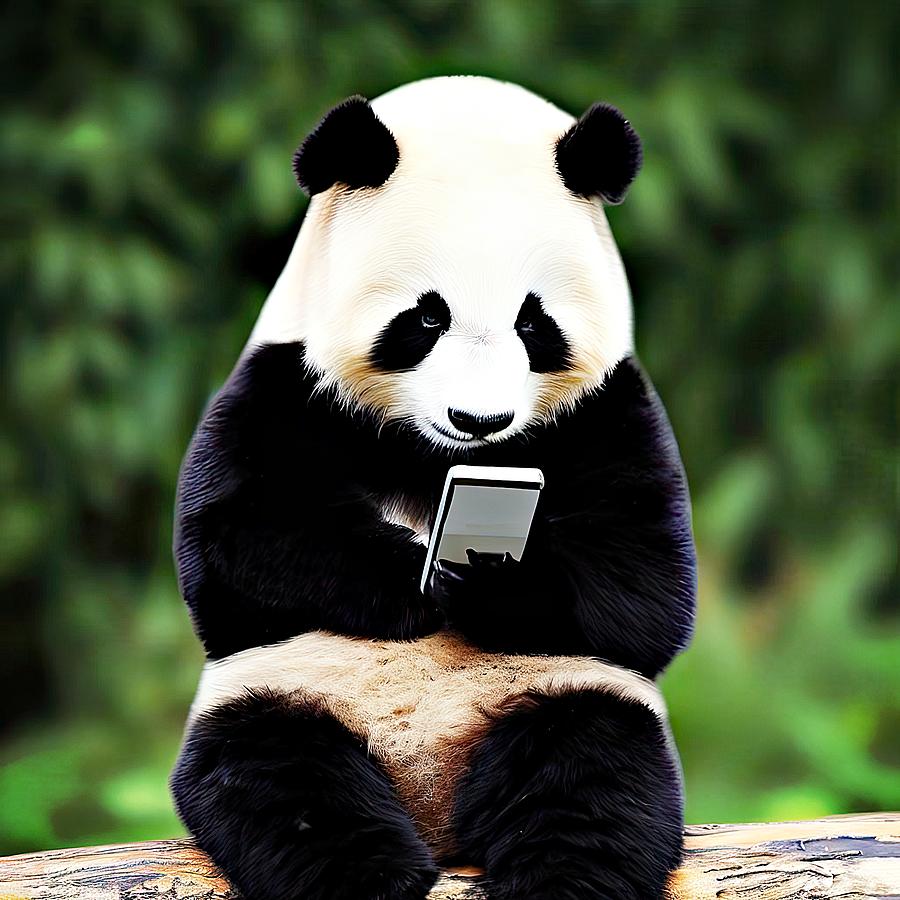 Panda on a Smartphone Digital Art by David Manlove