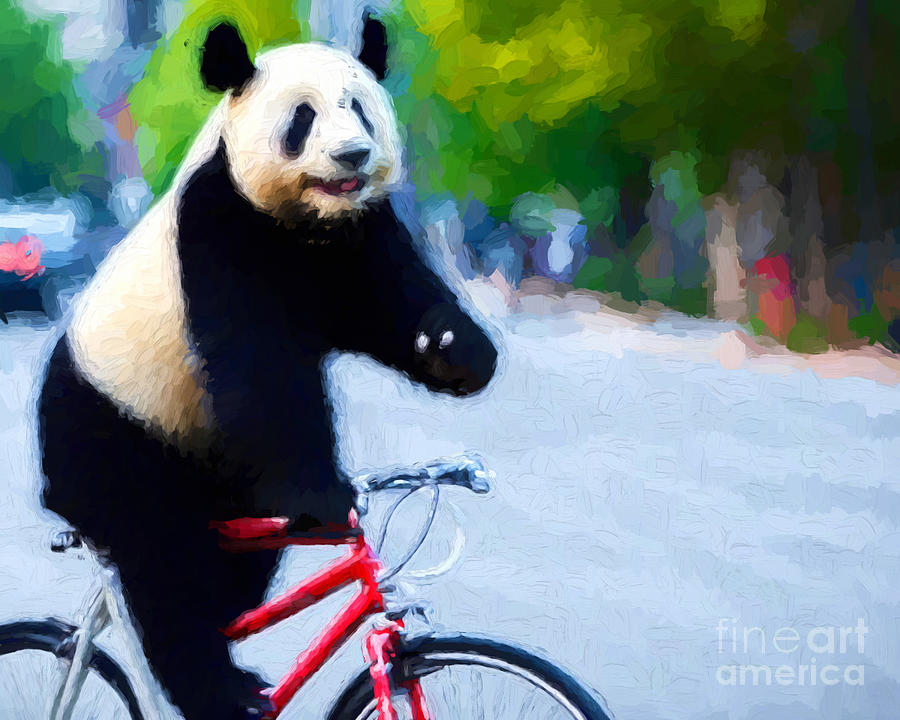 Panda on Bicycle Digital Art by Les Palenik